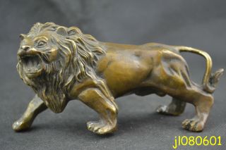 China Collectible Handmade Copper Carve Ferocity Lion King Noble Statue photo