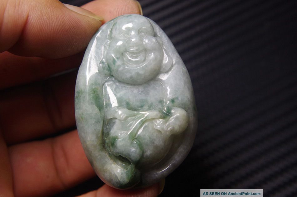 Chinese Old Natural Jadeite Hand Carved Buddha Jade Pendant - Grade A,  A447 Necklaces & Pendants photo