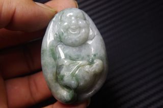 Chinese Old Natural Jadeite Hand Carved Buddha Jade Pendant - Grade A,  A447 photo