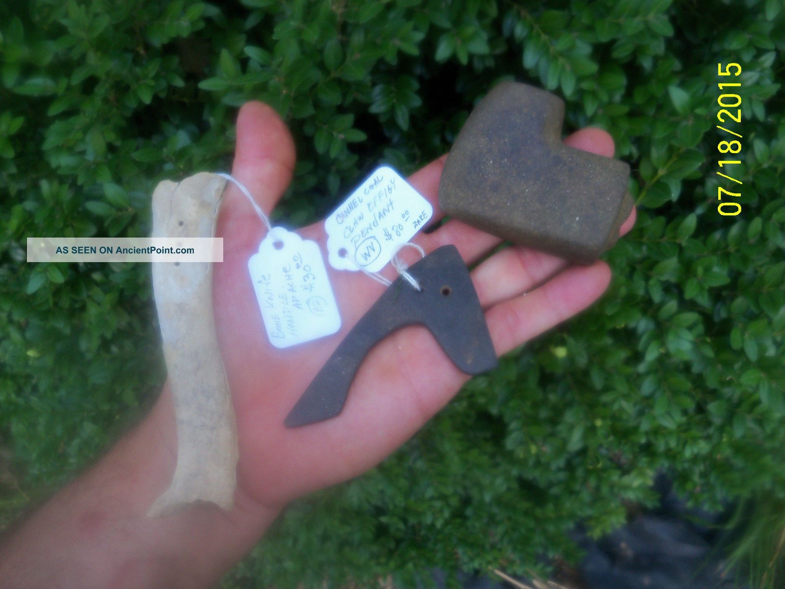 Black Cannel Coal Claw Effigy Pendant Stone Elbow Pipe,  Knife Handle Arrowheads Primitives photo