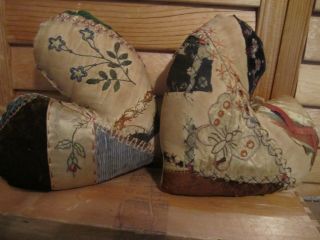 Primitive Quilted Heart Pillows - With Stitching - Well Worn photo