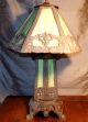 Vintage P&h Art Deco/arts & Crafts Green Slag Glass Table Lamp With Lighted Base Lamps photo 2