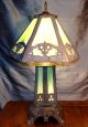 Vintage P&h Art Deco/arts & Crafts Green Slag Glass Table Lamp With Lighted Base Lamps photo 3