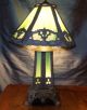 Vintage P&h Art Deco/arts & Crafts Green Slag Glass Table Lamp With Lighted Base Lamps photo 4