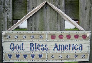God Bless America Wall Sign Plaque Primitive Patriotic Americana Country Rustic photo