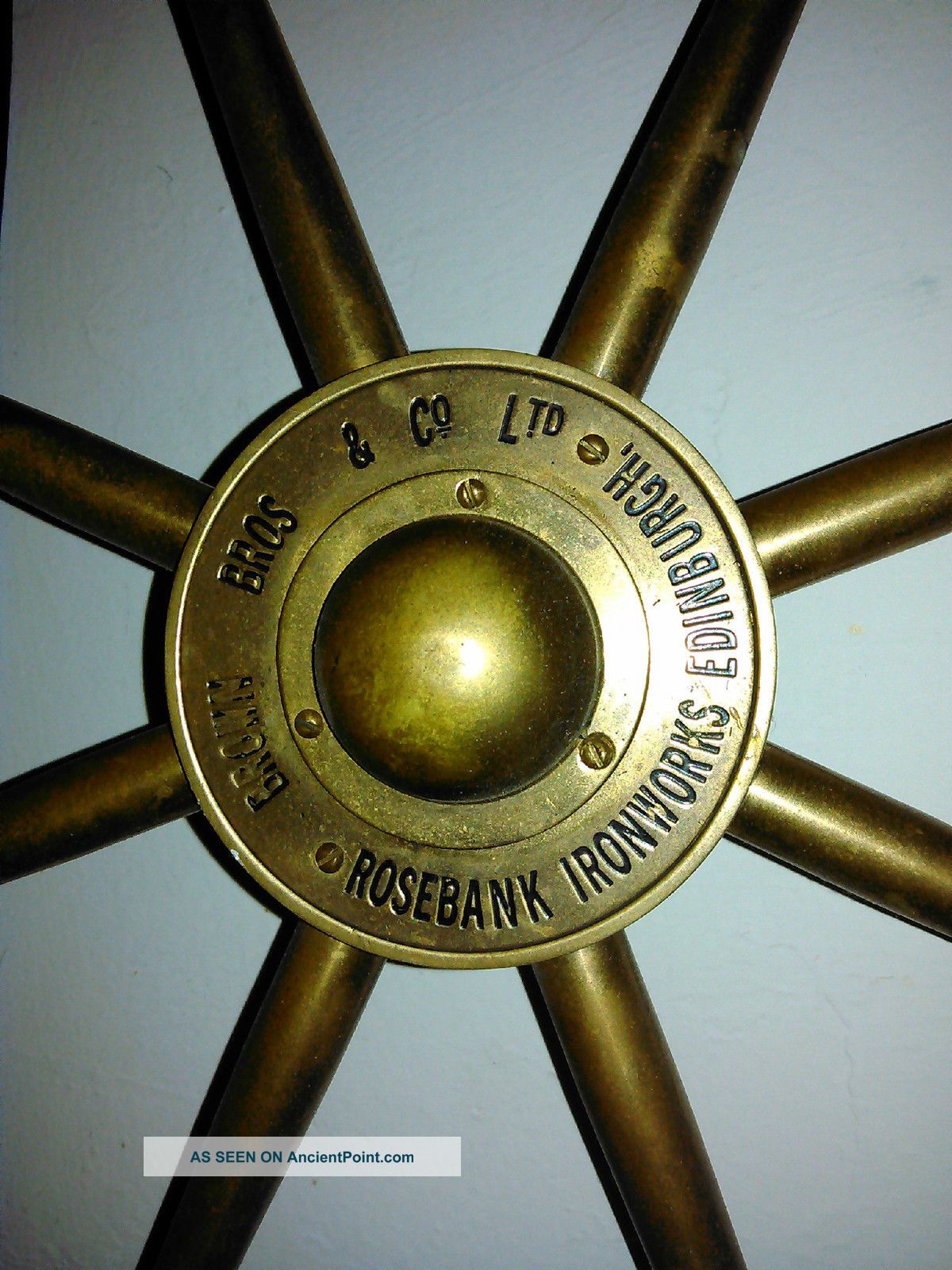 Vintage Brass Ships Steering Wheel Brown Bros & Co.  Ltd Rosebank Ironworks - Nr Wheels photo