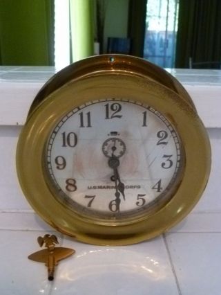 Rare Vintage Wwii 1937 Chelsea U.  S.  Marine Corps Brass Ship Clock Key photo