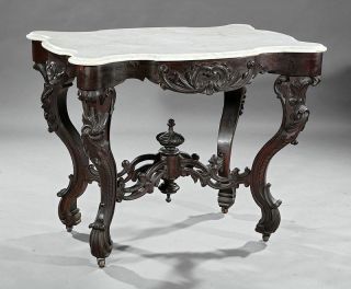 Victorian Rococo Mahogany Marble Top Center Table photo