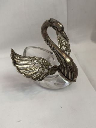 Lovely Solid Silver And Glass Swan Table Decoration/salt Circa 1930 photo