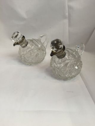 Charming Cut Glass Silver Topped Oil Vinegar Bottles.  Birmingham 1935 photo