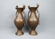 Pair Antique Brass Twin Vases Urns With Cobra Snake Handles India 19th C.  Signed India photo 1