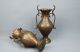 Pair Antique Brass Twin Vases Urns With Cobra Snake Handles India 19th C.  Signed India photo 4