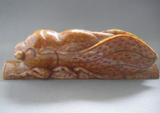 2026g Ancient Chinese Hetian Jade Carved Jade Cicada Statue Long 10.  8inch photo