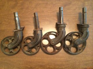 Antique Cast Iron Industrial Cart Wheels Coffee Table Wheels Casters Steampunk photo
