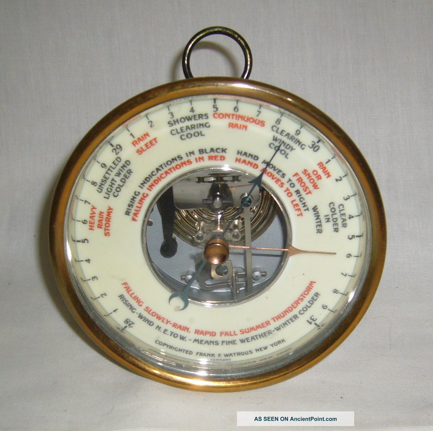 Antique / Vintage Open Dial Frank Watrous York German Aneroid Barometer Barometers photo