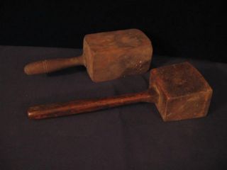 2 Antique Vintage Wood Workers Carpenter ' S Mallet ' S Hammers photo