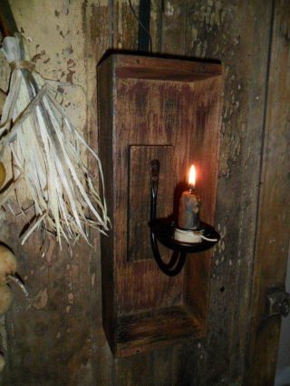 Primitive Early Look Lantern,  Farmhouse Wall Box Candle Holder,  Candle Stub photo
