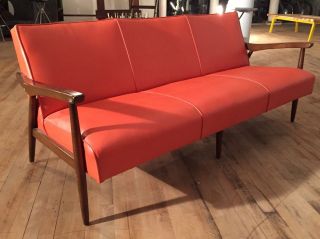 Mid Century Modern Danish Vinyl Upholstered Sofa photo