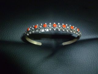 Old Pawn Navaho Hand Wrought Coin Silver With Coral Cabs 