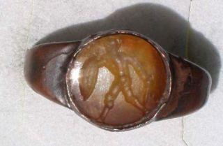 Roman Style Bronze Signet Intaglio Seal Ring photo