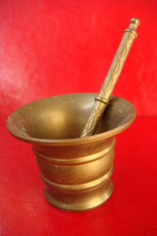 Old Antique Xix Century Hand Made Carved Bronze Mortar And Pestle No 2 photo