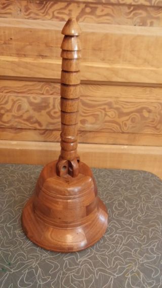 Vintage Hand Crafted Wooden School Bell Shaped Music Box photo