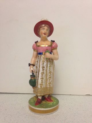Antique 18th Century Crown Derby Porcelain Figurine Girl With Basket photo