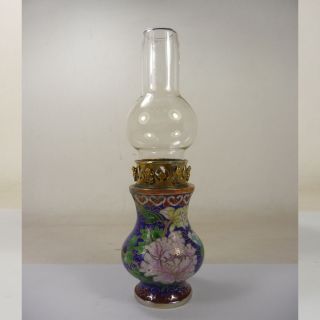 Old China Noble Cloisonné Oil Lamp Paint Flower With Glass Cover Ot46a03 photo