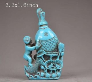China ' S Old Handmade Exquisite Decorations Turquoise Snuff Bottle - Child Fish photo