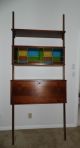 Vintage Mid Century Danish Modern Floating Desk Wall Unit Stained Glass Cabinet Mid-Century Modernism photo 2