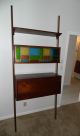 Vintage Mid Century Danish Modern Floating Desk Wall Unit Stained Glass Cabinet Mid-Century Modernism photo 3