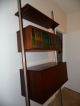 Vintage Mid Century Danish Modern Floating Desk Wall Unit Stained Glass Cabinet Mid-Century Modernism photo 5