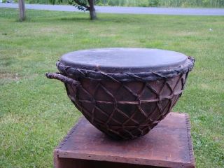 Vintage Hand Made Primitive African Tribal Metal & Rawhide Kettle Drum photo