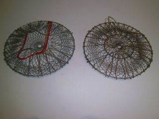 Vintage Collapsible Wire Egg Gathering Baskets Two Primitive Kitchen Garden photo