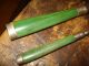 Primitives 18th Century Dyed Green & Silver Cutlery Knife & Fork Shape Primitives photo 1