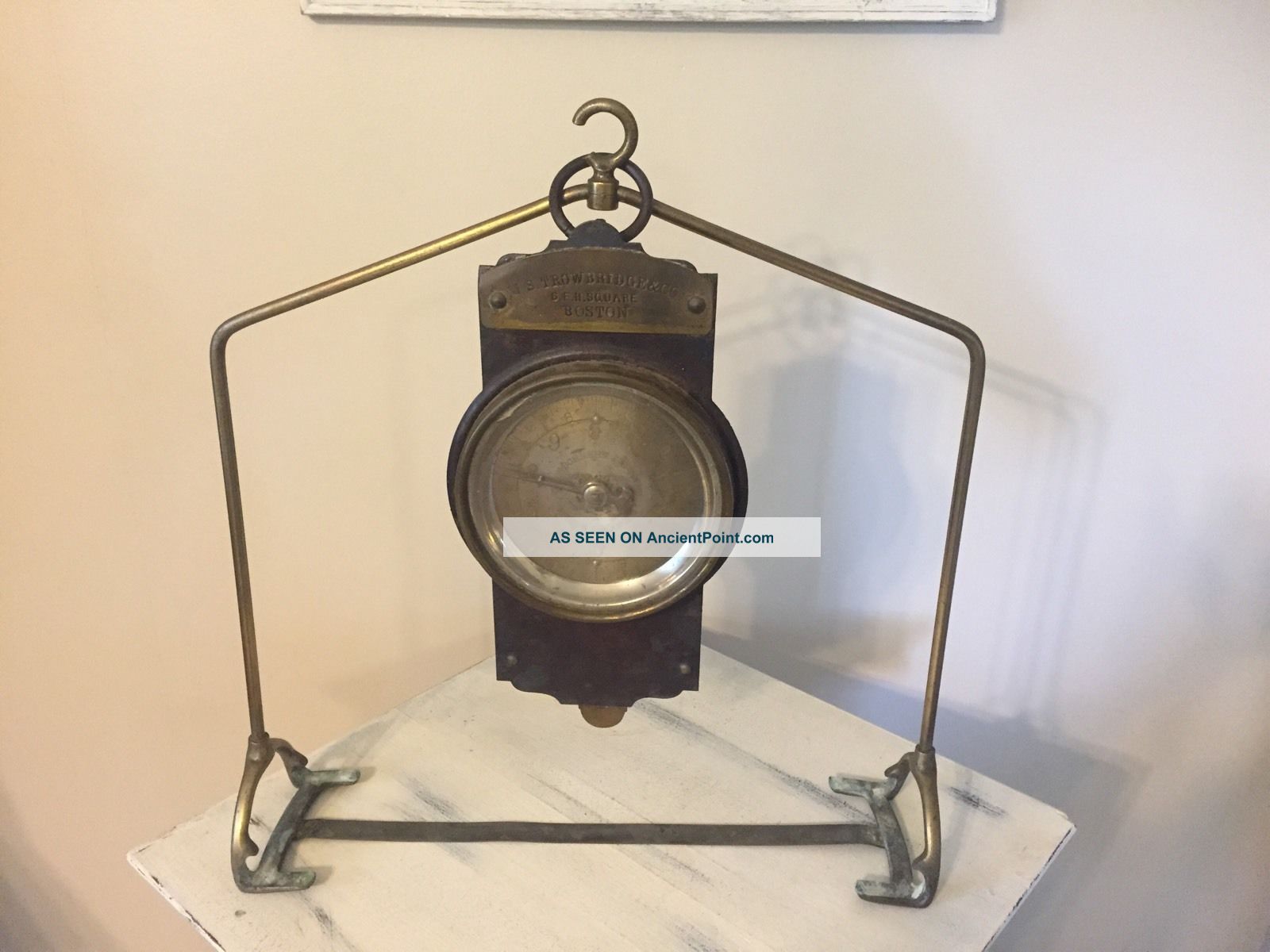 Early Antique J.  S.  Trowbridge & Co.  Spring Balance Brass Hanging Scale Scales photo