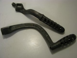 2 Vintage Cast Iron Stove Handles Grate Crank A72 Square Hole Lifter Quick Meal photo