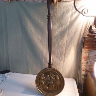 Bed Warmer Made In England Wood Handle Brass Tin Wood Base Vintage photo