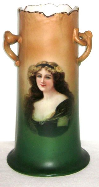 Antique Ca.  1900 Warwick China Ioga Portrait Vase Form Handles Gold Trim photo