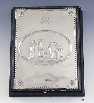 1906 English Sterling Silver & Wood Dresser/jewelry Box W/cupid Scene & Mirror photo
