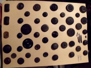 (45) Victorian Mourning Buttons On Card Black Composition Gutta Percha Rubber photo