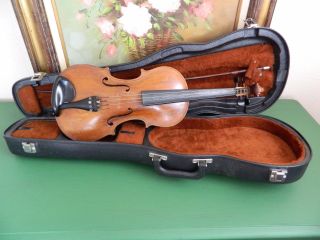 Interesting Old Violin 4/4 Size,  Case & Bow Estate As Found photo