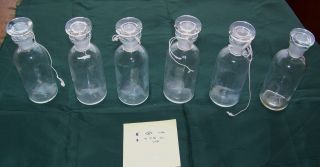 6 Vintage Medical,  Pharmacy Apothecary Jars  With Stoppers photo