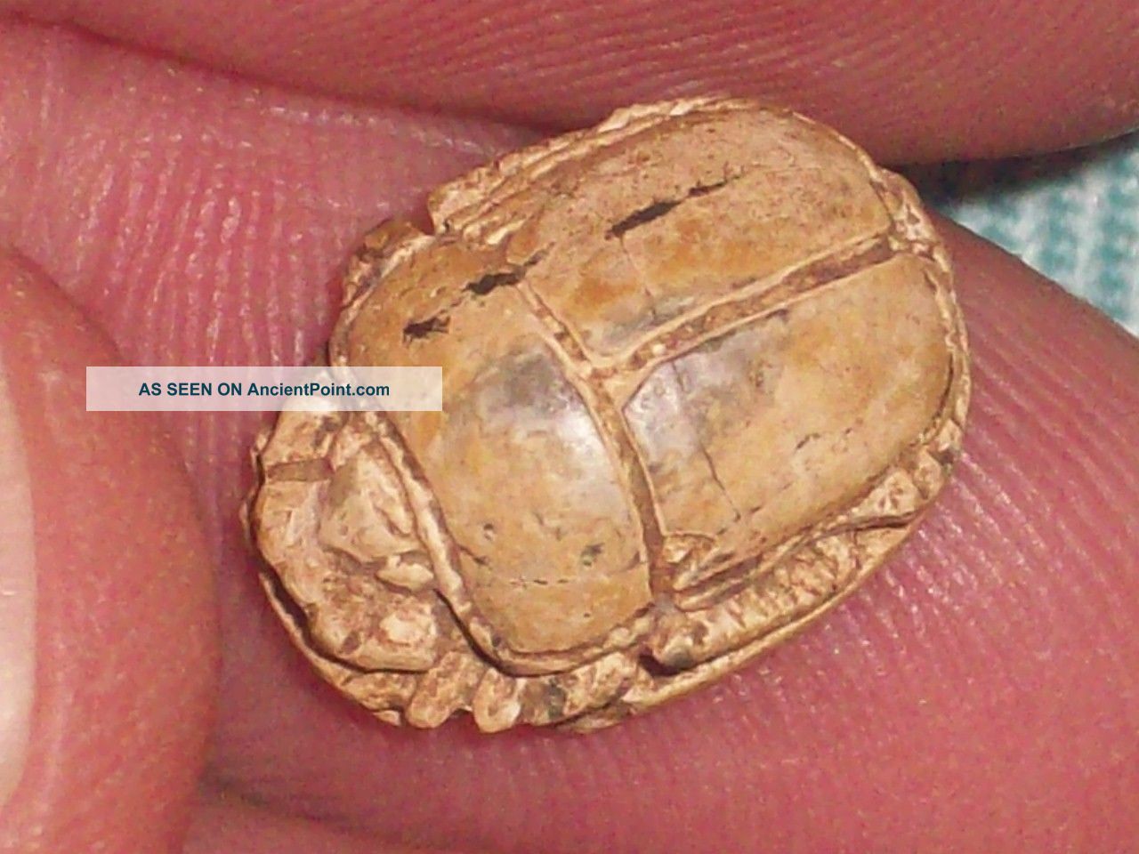 Egyptian Steatite Scarab - Praying King In Front Of Obelisk.  19th/20th Dynasty? Egyptian photo