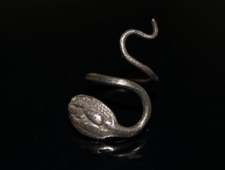 1st C.  Roman Silver Hammered Coiled Snake Finger Ring. photo