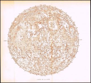 1891 Antique Print The Moon Lunar Map Astronomy Lithograph photo