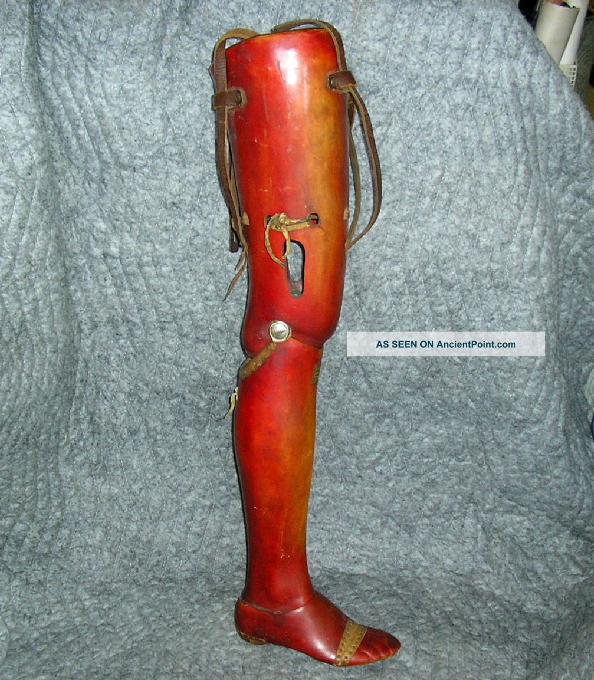 Extremely Rare Antique C1895 J.  E.  Hanger Wooden Artificial Prosthetic Leg Other Medical Antiques photo
