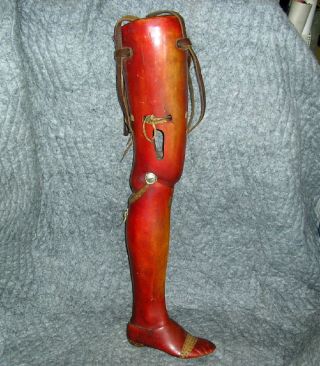 Extremely Rare Antique C1895 J.  E.  Hanger Wooden Artificial Prosthetic Leg photo