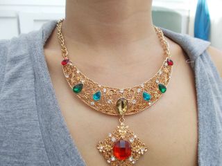 Thai Uinique Design Necklace Yellow Gold Gp Square Pendant Lady Jewelry photo
