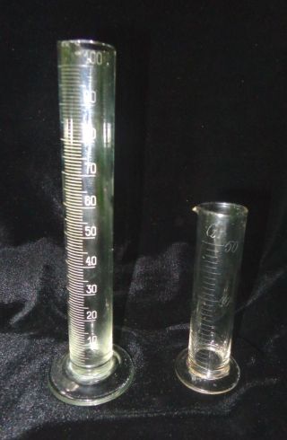 Circa 1900 (2) Clear Glass Footed Cylindrical.  Graduated Beakers / Apothecary photo